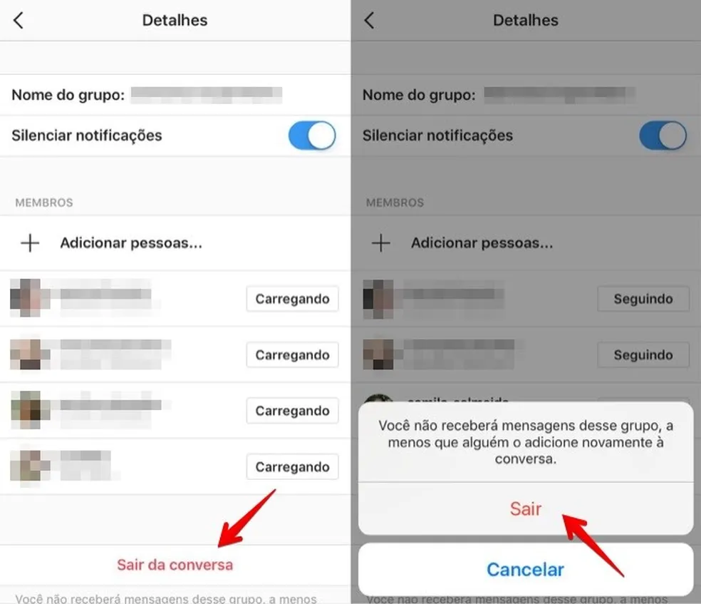 como sair de um grupo no Instagram